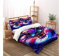 Luz de neón de dragón Funda De Edredón 3 Piezas 3D Impresa Wildlife Animal Theme con 2 Fundas De Almohada Double（200x200cm） Microfibra Juego De Ropa De Cama para para Niñosy Hombres