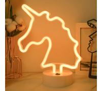 Luz de neón de unicornio, luz nocturna para dormitorio, letreros de luz LED blanca cálida alimentados por batería/USB con base de decoración de mesa, el mejor regalo para cumpleaños, vacaciones, bodas