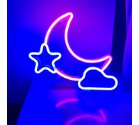 Luz de neón LED de cielo estrellado, luz de neón de anime adecuada para fiestas de cumpleaños, sala de juegos, bar, dormitorio, decoración de fondo, USB o 3 pilas AA (luna rosa, estrella azul + nube)