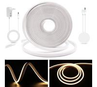 Luz de neón luz de barra LED 12v DC con adaptador de potencia, smd2835 120 LEDs/M cuerda de silicona IP65 impermeable luz de neón LED para la decoración de fiestas de vacaciones, 3M, Blanco cálido.