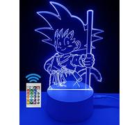 Luz de noche 3D ilusión óptica lámpara decorativa de mesa Son Goku Niño Dragon ball 16 colores de iluminación y mando a distancia lámpara de mesita de noche para regalo (Son Goku Niño)