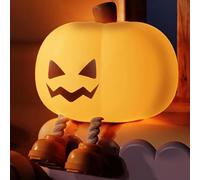 Luz de noche de calabaza con sonrisa traviesa, luz de noche de vivero de silicona atenuable para niños, linda lámpara de sensor de toque de calabaza LED, lámpara táctil recargable de cabecera A