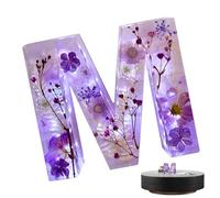 Luz de noche de resina floral,Letra de luz de noche de resina | Alfabeto de resina con luz nocturna de flores - Letras de resina de flores prensadas con luz, lámparas de letras hechas a mano para
