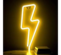 Luz de noche LED de neón, Letreros de neón en forma de rayo Luz de noche decorativa de pared Batería y USB alimentado para decoración del hogar (Blanco cálido)