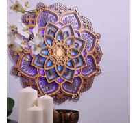 Luz de Noche Mandala para Habitación de Yoga - Lámpara de Pared LED Elegante, Colgante Tallado Láser Multicapa - Paneles MDF, Decoración (Mandala)
