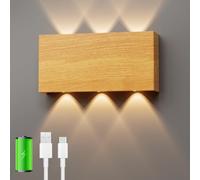 Luz de Pared de Interior, Lamparas Pared Sin Cable con Carga USB, 3 Colores Lampara de Pared Magnetica, Control Táctil Regulación Continua Aplique Pared Interior, 5200 mAh, Color Madera (Sin sensores)