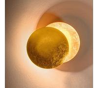 Luz de pared de luna creativa Interior 360 Eclipse giratorio Luz de baño de pared, luz blanca cálida de 3000K- Modernas lámparas de pared LED redondas para pasillo Sala de estar (Oro,25cm)