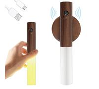 Luz de pared de madera, luz nocturna interior con sensor de movimiento, luces de pared magnéticas recargables con interruptor para dormitorio, pasillo, escalera, habitación de los niños y más (Nogal)