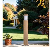 Luz De Poste De Acero Inoxidable Con Madera 67 Cm E27 IP55 Para Casa Y Terraza