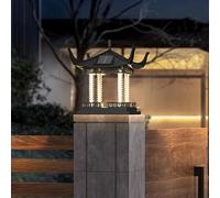 Luz De Poste Moderna Solar Chinoiserie Lámparas De Tapas LED Alimentadas por Energía Solar Lámpara De Tapa De Columna De Cubierta De Cerca, Linterna De Pilar Impermeable Linterna De Paisaje
