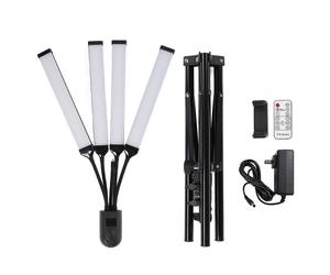 Luz de relleno de 4 brazos, cuello de cisne flexible, 3 modos de iluminación, brillo ajustable, pantalla