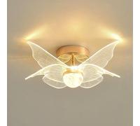 Luz de techo de mariposa de oro francés de 9,4 ", iluminación de techo con forma de flor regulable en 3 colores, accesorio de montaje semiempotrado con pantalla acrílica
