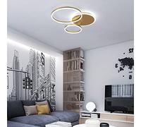 Luz de techo LED moderna, lámpara de techo de control remoto, luces colgantes de techo de lámpara, geometría de oro redondo y montura de descarga de pescado blanco compatible con dormitorio de sala