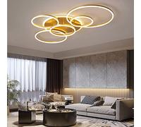Luz de techo LED moderna, lámpara de techo de control remoto, luces colgantes de techo de lámpara, geometría de oro redondo y montura de descarga de pescado blanco compatible con dormitorio de sala