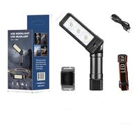 Luz de trabajo LED con base magnética para un uso seguro de las manos, doble reflector COB y focos LED, rotación ajustable de 180 grados, puerto de carga (BL-5303)