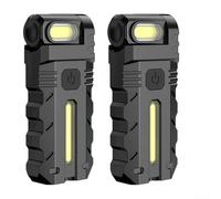 Luz de trabajo LED giratoria de 180 grados, base magnética, COB LED, recargable, portátil, cabeza ajustable para mantenimiento de motor, reparación de cableado, ABS negro compacto (2 piezas)