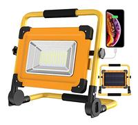 Luz de Trabajo LED Solar Portátil 100W, 120 LED Foco de Trabajo Recargable por USB y Solar, 4 Modos Impermeable 14000mAh Baterías Power Bank para Reparación de Automóviles, Garaje, Taller, Camping