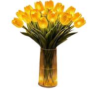 Luz De Tulipán Romántica Radiante, 15 Piezas De Luz Nocturna De Tulipán, Tulipanes LED Parpadeantes con Florero, Flores Artificiales Que Nunca Se Desvanecen, Lámpara Ambiental(Yellow)