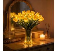 Luz de tulipán romántica radiante, 15 piezas de tulipanes de árbol parpadeantes, luz nocturna LED que nunca se desvanecen, lámpara de noche ambiental en forma de flor para decoración de mesita de
