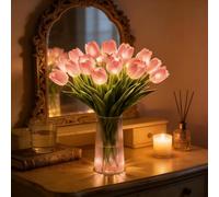 Luz de tulipán romántica radiante, 15 piezas de tulipanes de árbol parpadeantes, luz nocturna LED que nunca se desvanecen, lámpara de noche ambiental en forma de flor para decoración de mesita de