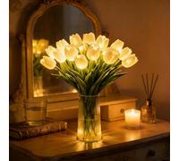Luz de tulipán romántica radiante, 15 piezas de tulipanes de árbol parpadeantes, luz nocturna LED que nunca se desvanecen, lámpara de noche ambiental en forma de flor para decoración de mesita de