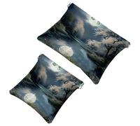 Luz de viaje: 2 bolsas de metralla de hermosos paisajes bajo la luna, 22 unidades, para lápiz labial y artículos pequeños, multicolor, A：7.1x5.8in/18x14.8cm，B:4.7x4.5in/12x11.5cm