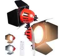 Luz de vídeo LED Ajustable Iluminación Continua Bicolor 3000k - 6500k Focos de Cabeza Roja con Puerta de Granero y Control Remoto para El Kit de Iluminación de Fotografía Vídeo Studio Youtube