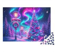 Luz del árbol de Navidad Paquete De Rompecabezas 1000 Piezas, Cartón Grueso Reciclado, Familias Adultas,Busy Santa Xmas Tow Decoración Mural, Diversión Indoor, Reto Cerebral 70x50cm/1000pcs
