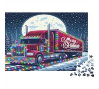 Luz del camión de Navidad Paquete De Rompecabezas 1000 Piezas, Cartón Grueso Reciclado, Familias Adultas,Red Truck Home Xmas Decoración Mural, Diversión Indoor, Reto Cerebral 70x50cm/1000pcs