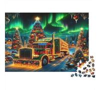 Luz del camión de Navidad Set De Rompecabezas 1000 Piezas, Cartón Premium,Xmas Truck Reindeer Regalo Cumpleaños, Juego De Reto Difícil 70x50cm/1000pcs