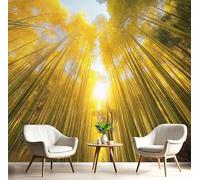 Luz Del Sol Bosque De Bambú Papel Tapiz Fotográfico, Papel Pintado Pared Dormitori 150Anx105Al cm, Fotográfico Decorativo Pared Naturaleza Paisaje 3D, Mural Tela de Seda Oro, Antiestático