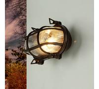 Luz Exterior Lámpara Pared Marítimo Latón Vidrio Estriado Negro Antiguo B: 21 CM