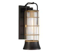 Luz Exterior Luz De Pared Hadric Laterna 41,1 Cm IP44 Negro Oro E27 Metal Vidrio
