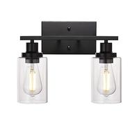 Luz Frontal Espejo Negro 2-Luz Baño Luminaria, Iluminación de Pared Montaje Lámpara de Baño con Sombras de Vidrio Transparente, E26/27 Vanity Pared Montaje Lámparas