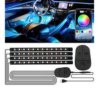 Luz Interior Coche, RGB Tiras LED con App y Controlador, Impermeable 48 LED Luces para Coche, Multi DIY Color Música Iluminación de Coches, Adhesivo Fuerte Luz de Ambiente de Auto, 5V USB Puerto