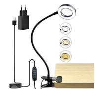 Luz Lectura, Lámpara de Lectura LED, Flexo LED Escritorio con Pinza, 3 Modos de Color Ajuste, 360° Flexible, con Adaptador, para Leer, Trabajar