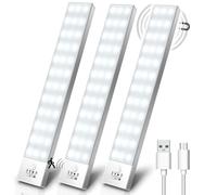 Luz LED Armario Luces con Sensor de Movimiento Blanco Natural 4 Modos luz del gabinete Adhesiva Magnética USB Recargable 1000mAh Luz Nocturna Lámpara para Sótano, Baño,Mesa de cosmética-3 Piezas