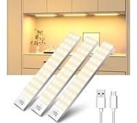 Luz LED Armario Luces con Sensor de Movimiento Luz Calida 4 Modos luz del gabinete Adhesiva Magnética Recargable 1000mAh Luz Nocturna Lámpara para Cocina, Armario, Pasillo, Enfriador de vino-3 Piezas