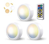 Luz Led Armario Pilas con Mando a Distancia, 3 Pcs 3 Colores Luz Led Vitrina Sin Cable Foco Luz a Pilas Pulsador Luces Cocina Bajo Mueble Sin Enchufe Inalambricas Iluminación Led Estanteria Adhesiva
