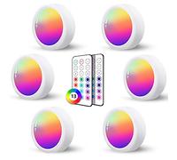 Luz Led Armario Pilas con Mando a Distancia, 6 piezas Luces Led RGB Vitrina Sin Cable Foco Luz a Pilas Pulsador Luces Cocina Bajo Mueble Sin Enchufe Inalambricas Iluminación Led Estanteria Adhesiva