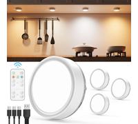 Luz LED Armario Recargable con Mando a Distancia, 3 Colores Regulable Luces Vitrinas LED USB Sin Cable Foco LED Pilas Interior Luz LED Bajo Muebl Cocina Adhesivo Inalambrico Luz Nocturna con Pulsador