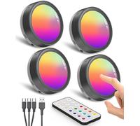 Luz LED Armario Recargable con Mando a Distancia, Negra Batería de 1600mAh Luz Vitrina Sin Cable RGB Foco LED Colores Interior USB Luces Cocina Bajo Mueble Tactil Inalambrica Luz Adhesiva con Pulsador