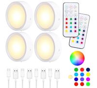 Luz LED Armario Recargable USB 4pcs, Luz Nocturna Inalámbricas 1000mAh, 13 Colores Luces Regulables, con Mandos a Distancia, Luz con Temporizador, Magnético(con Adhesivo de Metal)