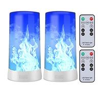 Luz LED con efecto de llama, recargable por USB, velas sin llama, luz LED azul para chimenea con temporizador y mando a distancia, luces de linterna para exteriores para dormitorio, bar