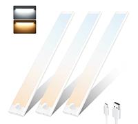 Luz Led con Sensor de Movimiento, 72LED 2000mAh USB-C Recargable Luz Nocturna Luz de Armario Cocina LED, 2 Colores 3 Modos Brillo Regulable Magnética Luz LED Adhesiva para Escalera, Pasillo, Gabinete