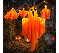 Luz LED de Fantasma de Halloween de 20 pulgadas - Decoración con Cuerda para Colgar, Funciona con Baterías (Baterías Incluidas) Adecuada para Árboles, y Ventanas