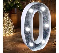 Luz LED de Número - Letrero de Luces de Número con Purpurina Plateada que se Iluminan, Perfecto para usar como Luz Nocturna o en Bodas, Fiestas de Cumpleaños, Decoración del Hogar (Número 0)