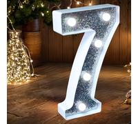 Luz LED de Número - Luces de Número con Purpurina Plateada que se Iluminan, Perfectas para usar como Luz Nocturna o en Bodas, Fiestas de Cumpleaños, Decoración del Hogar (Número 7)