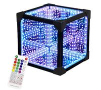 Luz LED de túnel de espejo infinito, lámpara reactiva de sonido RGB de escritorio con control remoto, luz nocturna de cubo frío para sala de estar y dormitorio