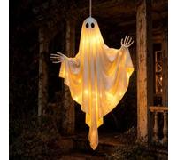 Luz LED espeluznante de Halloween para patio, decoración de estaca de | Diseño de fantasma y calabaza, brillo LED cálido, estaca de tierra para una fácil visualización, perfecto para patio